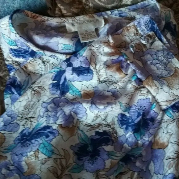 EJ HARPER Women's Purple Floral Long Sleeved Padded Vintage Blouse Top - Sz 14 - Picture 7 of 7